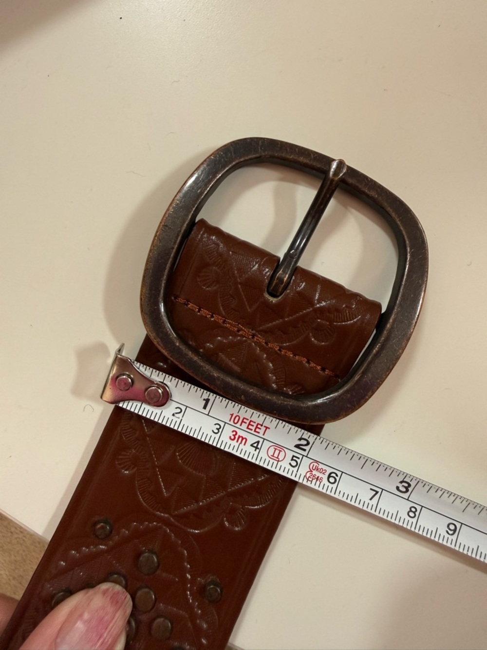 Lake Shore Drive Brown tooled leather Studded wide Vintage Western Belt large - Picture 5 of 17